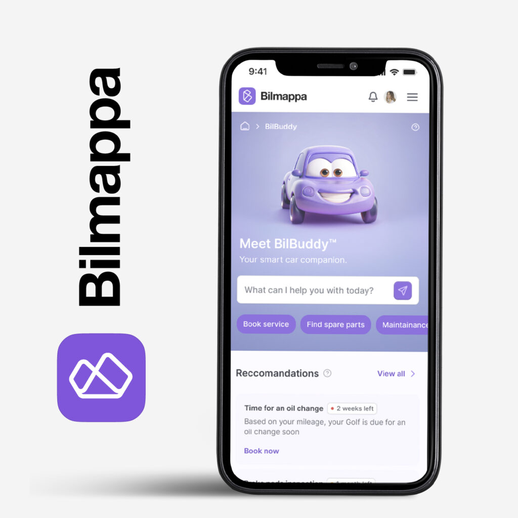 Bilmappa - shows logo and mobile app with project
